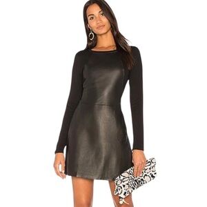 MICHAEL STARS Leather Mix Long Sleeve A line Mini Dress In Black Size S